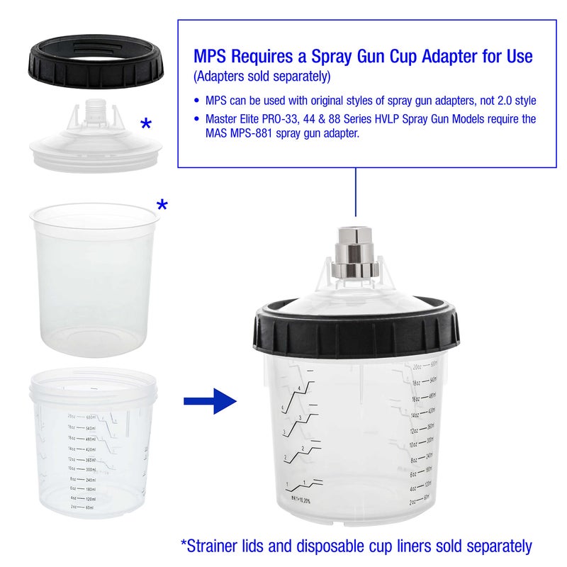 Master Airbrush Master Paint System MPS, 4 Pack Set of Standard Size 20 Ounce (600ml) Hard Cups and Retainer Rings - 4 Hard Cups and 4 Rings for Use with The MPS Disposable Paint Spray Gun Cup Liners and Lid System - Image 3